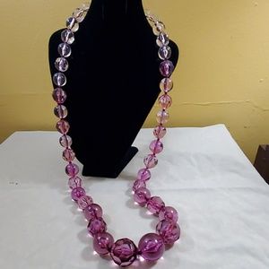 Ann Taylor Pink Large Glass Stone Necklace #58